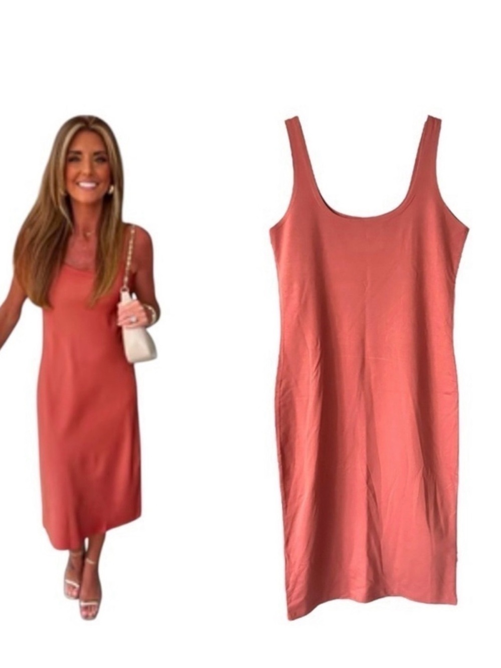 Women’s Burnt Orange Cotton Tank Top Midi Sheath Dress Women’s Large 10-…